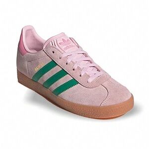 Adidas Women's Gazelle Pink and Green Striped Sneakers